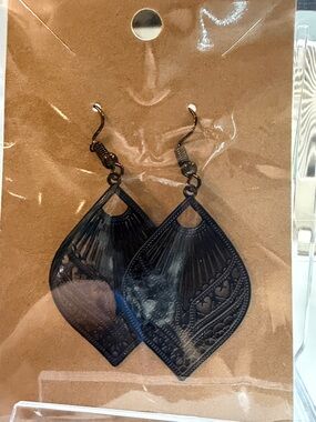 Black Filigree Teardrop Earrings - Women's Jewelry